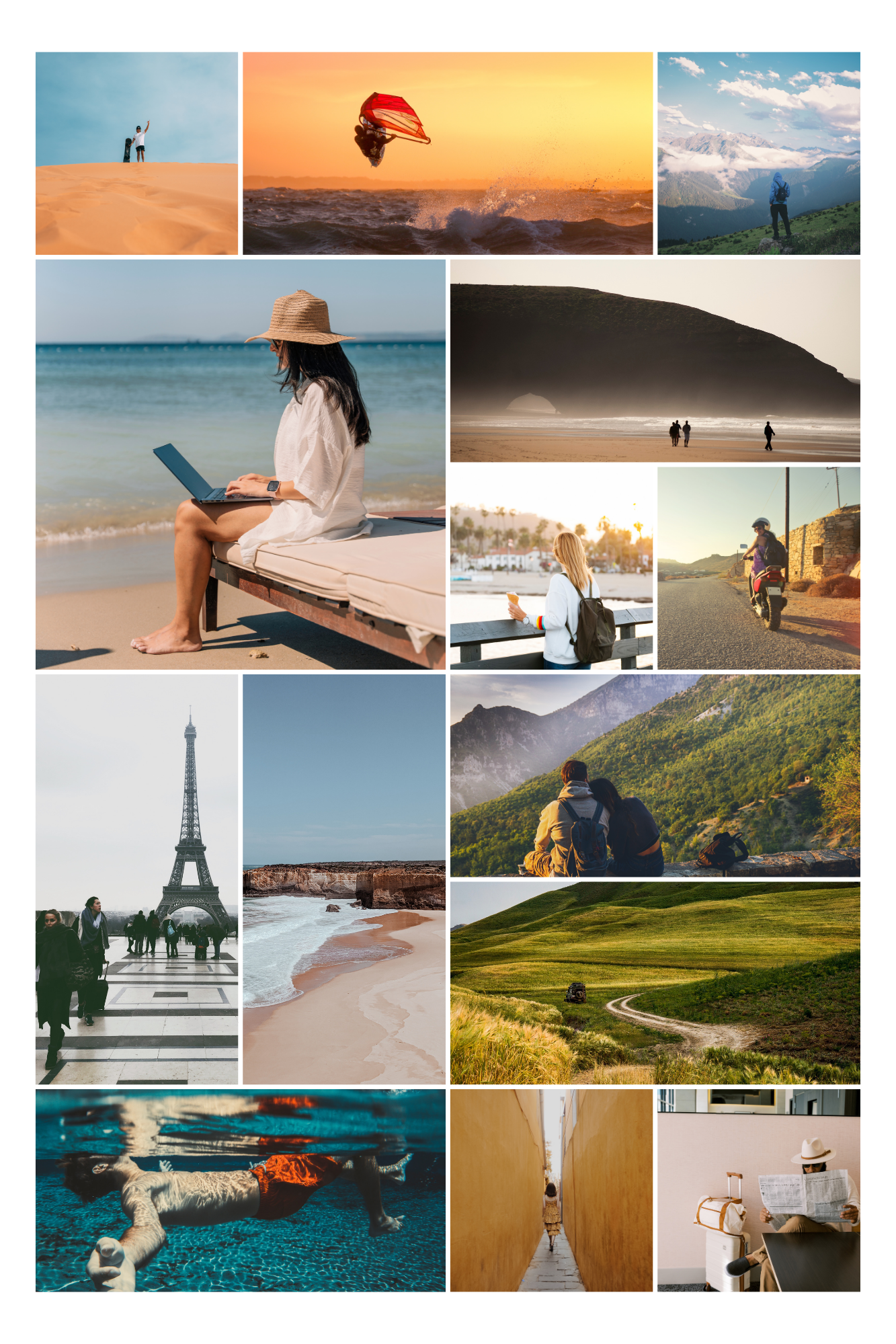 A collage of journeys and destinations, from mountains to beaches
